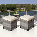 ORALNER Set of 2 Outdoor Ottoman, 16” Wicker Foot Stools, All-Weather Rattan Cube Footstool w/Removable Cushions, Square Footrest Extra Seating for Patio, Porch, Deck, Easy Assembly (Beige)