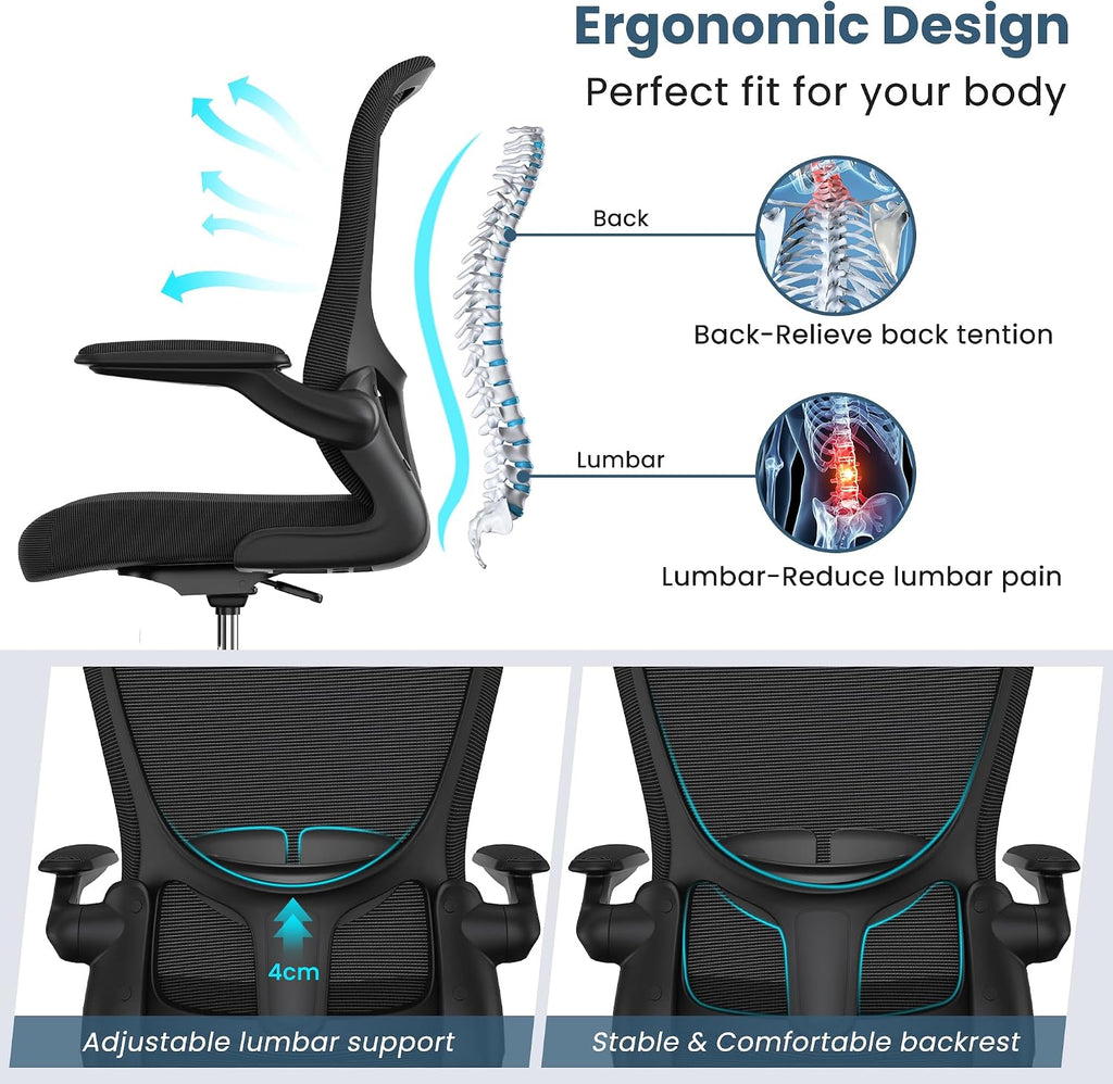 Drafting Chair, Tall Office Chair with Flip-up Armrests Executive Ergonomic Computer Standing Desk Chair, Office Drafting Chair with Lumbar Support and Adjustable Footrest Ring