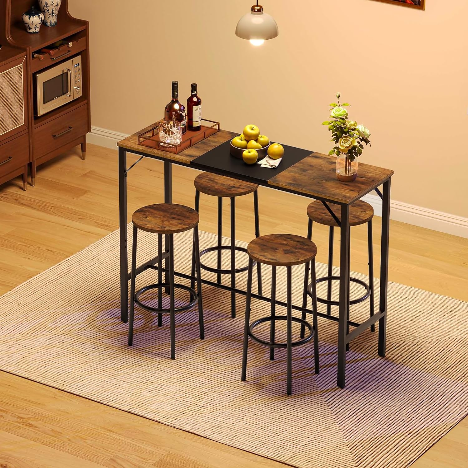 HOOBRO Bar Table, 47.1" Rectangular Pub Table, Tall Counter Height, Long Bar Height Table for Small Space, Sturdy and Durable, Easy to Assmble, Rustic Brown BF12BT01