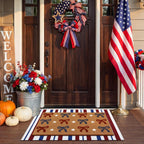 Tinideya 2 Pcs Independence Day Door Mat Patriotic Welcome Non Slip Coir Mats 4th of July Bow Star Floor Layering Doormats Seasonal for Front Porch Entryway Decor(Bow)