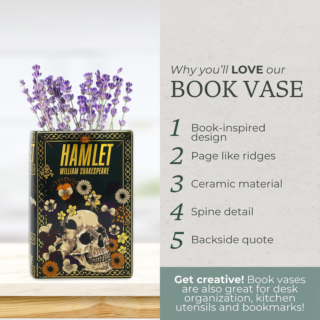 Steel Mill & Co Original Large Book-Shaped Decorative Vase, Ceramic Vases for Home Decor, Cute Bookshelf Decor, Unique Vase for Book Lovers, Hamlet