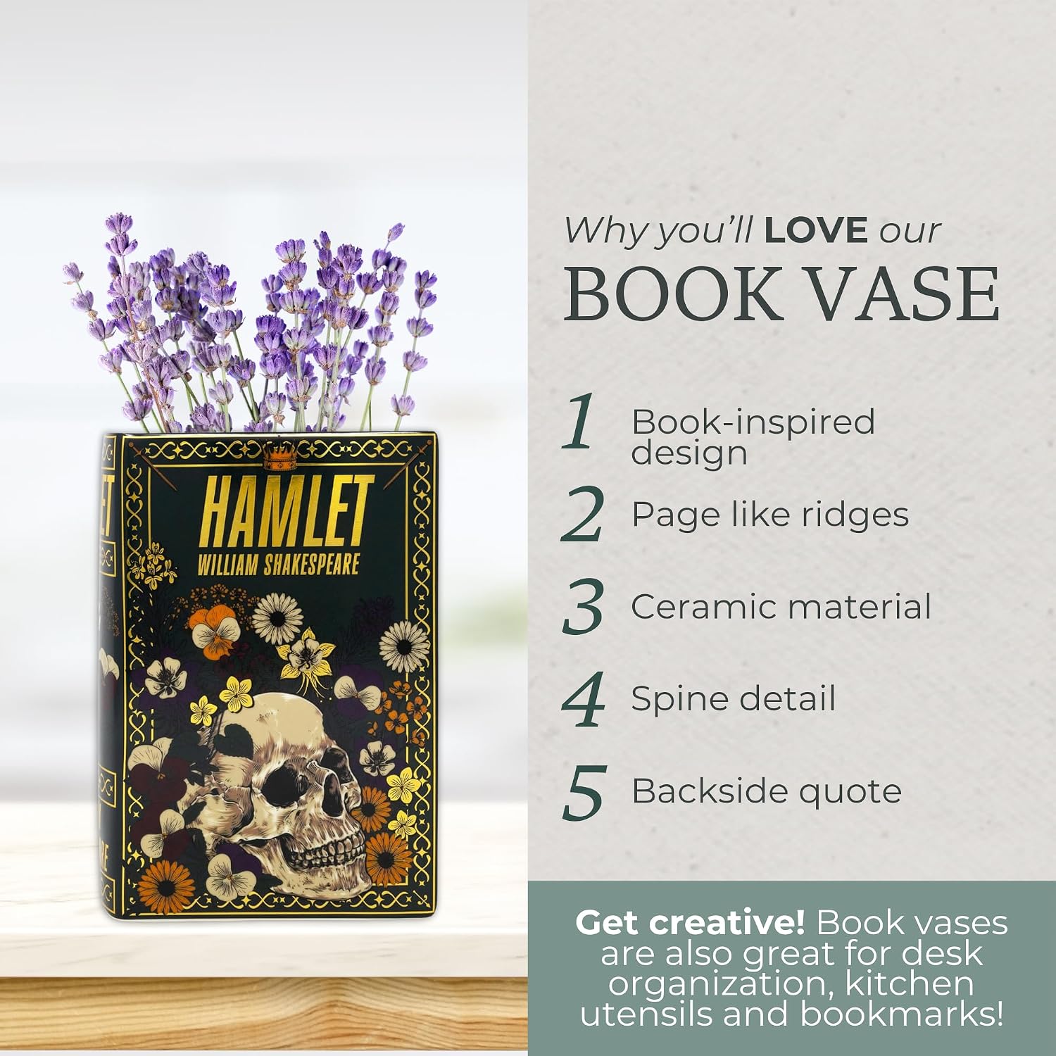 Steel Mill & Co Original Large Book-Shaped Decorative Vase, Ceramic Vases for Home Decor, Cute Bookshelf Decor, Unique Vase for Book Lovers, Hamlet