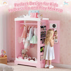 Xilingol Kids Armoire with Jewelry Cabinet, Dress up Storage with Mirror, Princess Dress Closet and Costumes Wardrobe Closet, Costume Organizer for Bedroom, Kids Room, Girls (Pink)