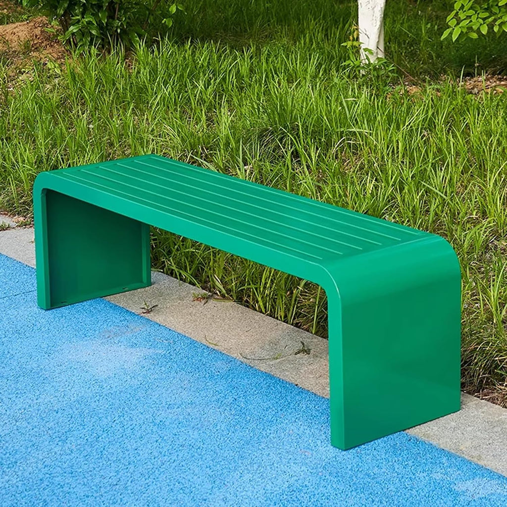 Outdoor Bench Weatherproof Clearance Garden Porch Bench Curved Backless Natural Design with Oiled Finish Never Deformation or Fade for Porch Pool Garden Lawn(Green,100cm/39in)