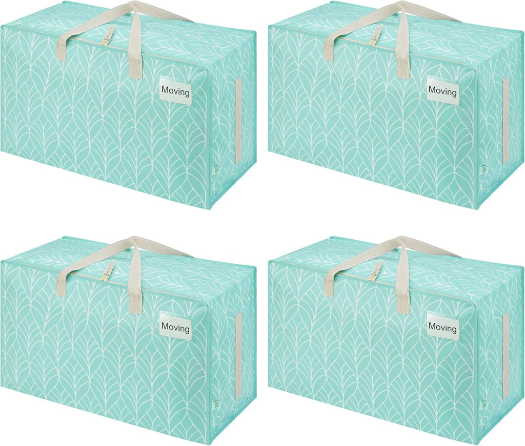 VENO 4 Pack Extra Large Heavy Duty Moving Bags with Wide Opening & Reinforced Handles, Reusable Storage Tote Bags with Strong Zippers for Clothes, College Dorm Essentials & Moving Supplies