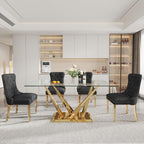 Rectangle Glass Dining Table for 4-6, 62" with Tempered Glass Table Top and Crossed Stainless Steel Base, Modern Kitchen Table for Home, Kitchen, Dining Room, Gold