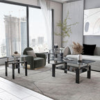 IANIYA 3 Piece Living Room Table Set, Modern Tempered Glass Coffee Table Set, Glass Coffee Table Black Metal Frame End Table for Living Room Apartment Small Space