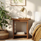 Genuine Solid Wood Side Table, H-Shaped 2-Tier End Table with Storage Shelf, Farmhouse Narrow Nightstand for Living Room, Bedroom, Couch & Armchair, Easy 30-Minute Assembly, Natural Brown
