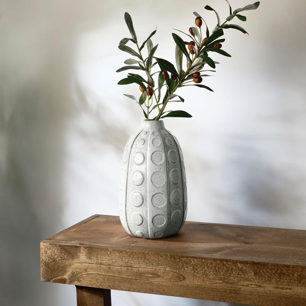 Mikasa White Embossed Dot Textured Ceramic Vase, 6.1x6.1x10.24 Inch