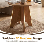 Round Side Table with Unique Panel Leg Design, Sturdy Nightstand for Bedroom, Compact End Table for Living Room, Small Space Accent Table for Couch & Chair (Natural)