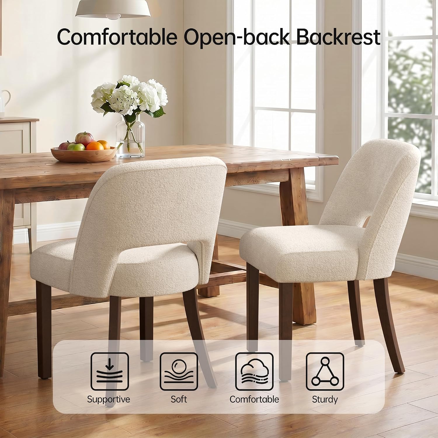 Usaint Wooden Dining Chairs Set of 4, Modern Upholstered Dining Room Chair Kitchen Chairs with Ergonomic Curved Backrest for Kitchen and Restaurant, Beige