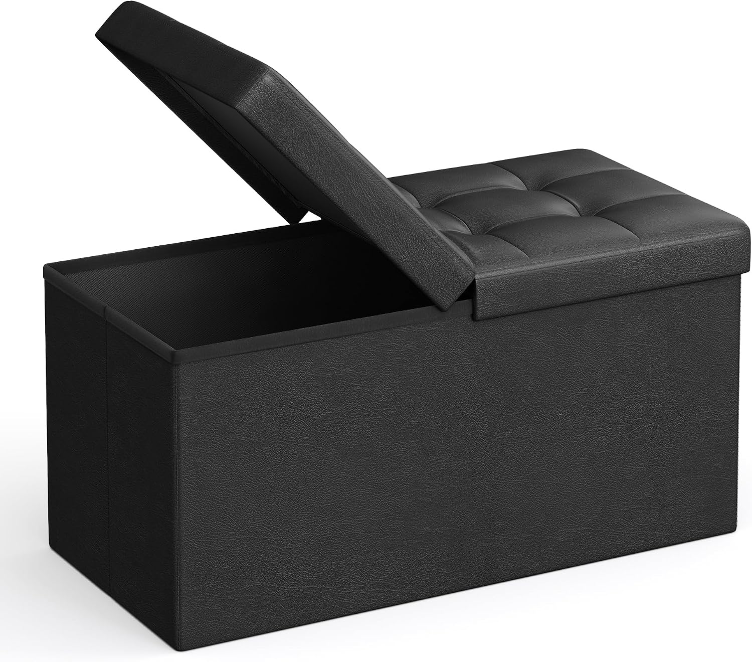SONGMICS MAZIE Collection - 30 Inches Storage Ottoman Bench with Flipping Lid, Storage Chest Footstool, Load 660 lb, for Entryway, Living Room, Bedroom, Synthetic Leather, Black ULSF45BK