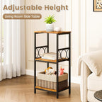 Side Table 3-Tier End Table with Adjustable Shelf Modern Tall Nightstand Small Narrow Accent Table Stand for Living Room Bedroom, Office, Rustic Brown and Black.