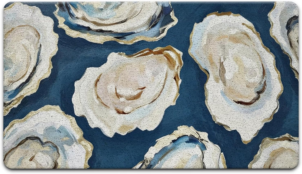 Navy Blue Beach Ocean Oyster Door Mat, Abstract Oyster Shell Coastal Ocean Doormat Indoor Outdoor Entrance Entryway, Beach Welcome Mats for Front Door Outside, 17x30 Inches