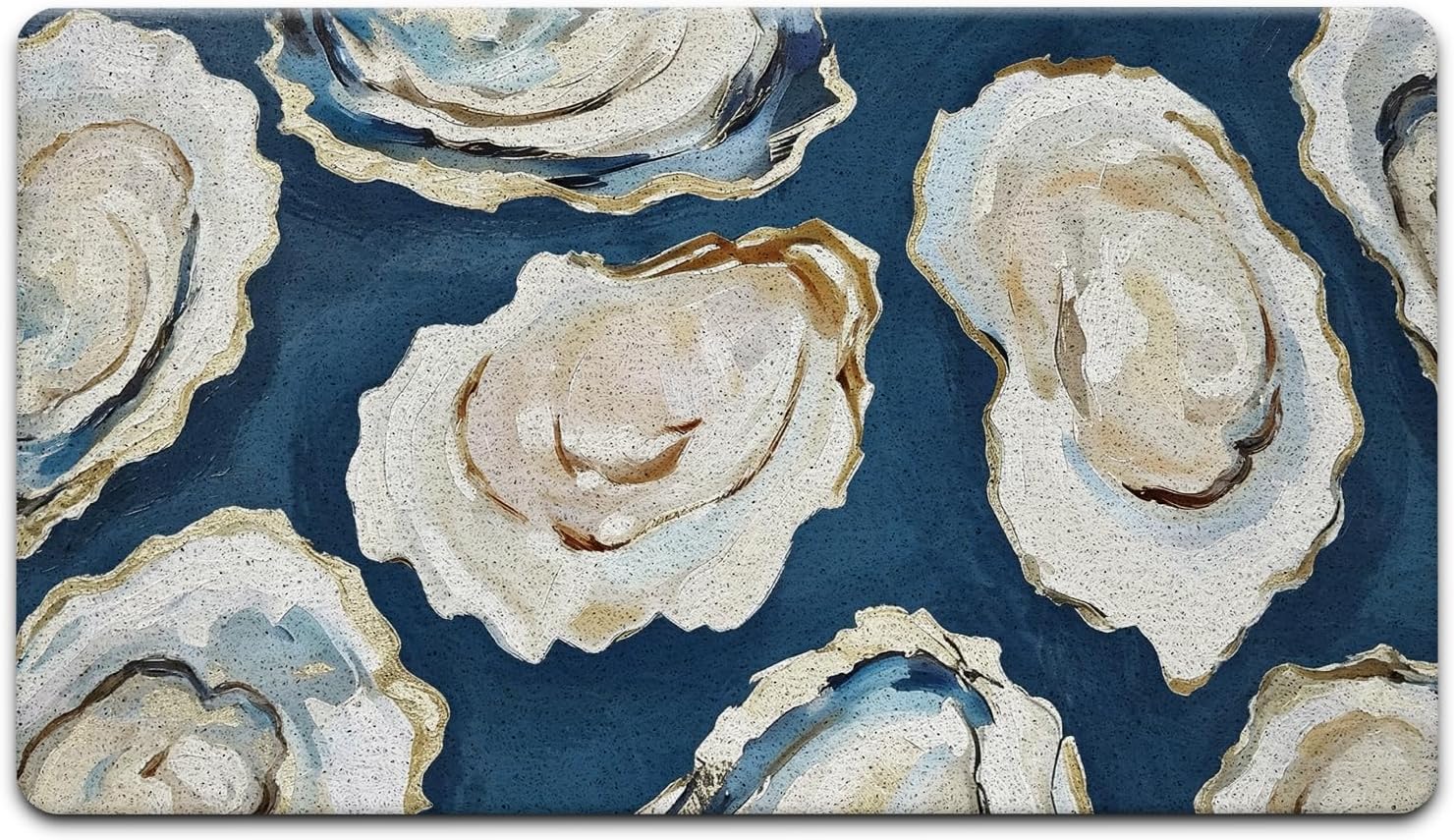 Navy Blue Beach Ocean Oyster Door Mat, Abstract Oyster Shell Coastal Ocean Doormat Indoor Outdoor Entrance Entryway, Beach Welcome Mats for Front Door Outside, 17x30 Inches