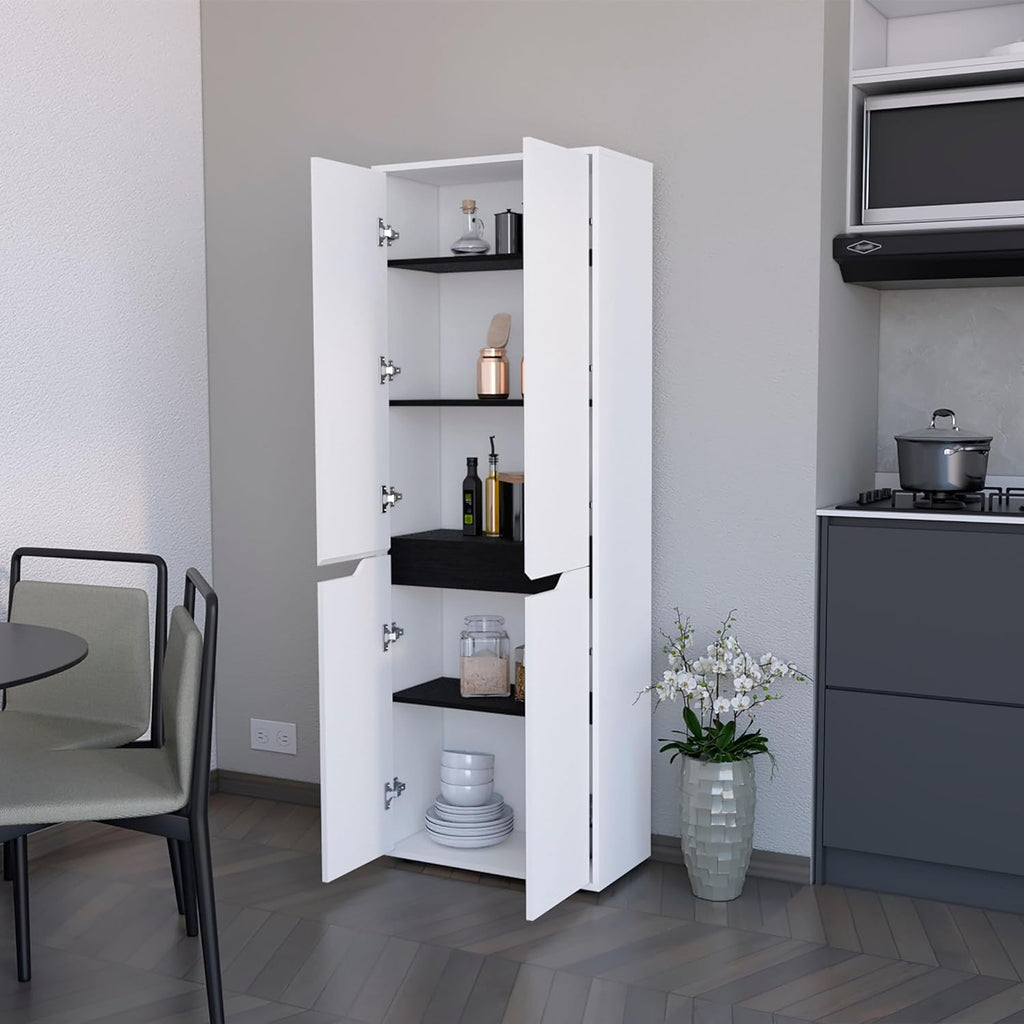 White 5-Shelf Kitchen Pantry Buffet Kitchen Sideboard,Three Fixed Shelves,for Kitchen,Dining Room,11.8 * 23.6 * 66.9