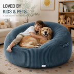 4FT Bean Bag Chairs for Adults, Large Memory Foam Beanbags with Machine-Washable Wide Stripe Plush Cover Bean Bag Chair for Living Room Bedroom Dorm Office- Dusty Blue