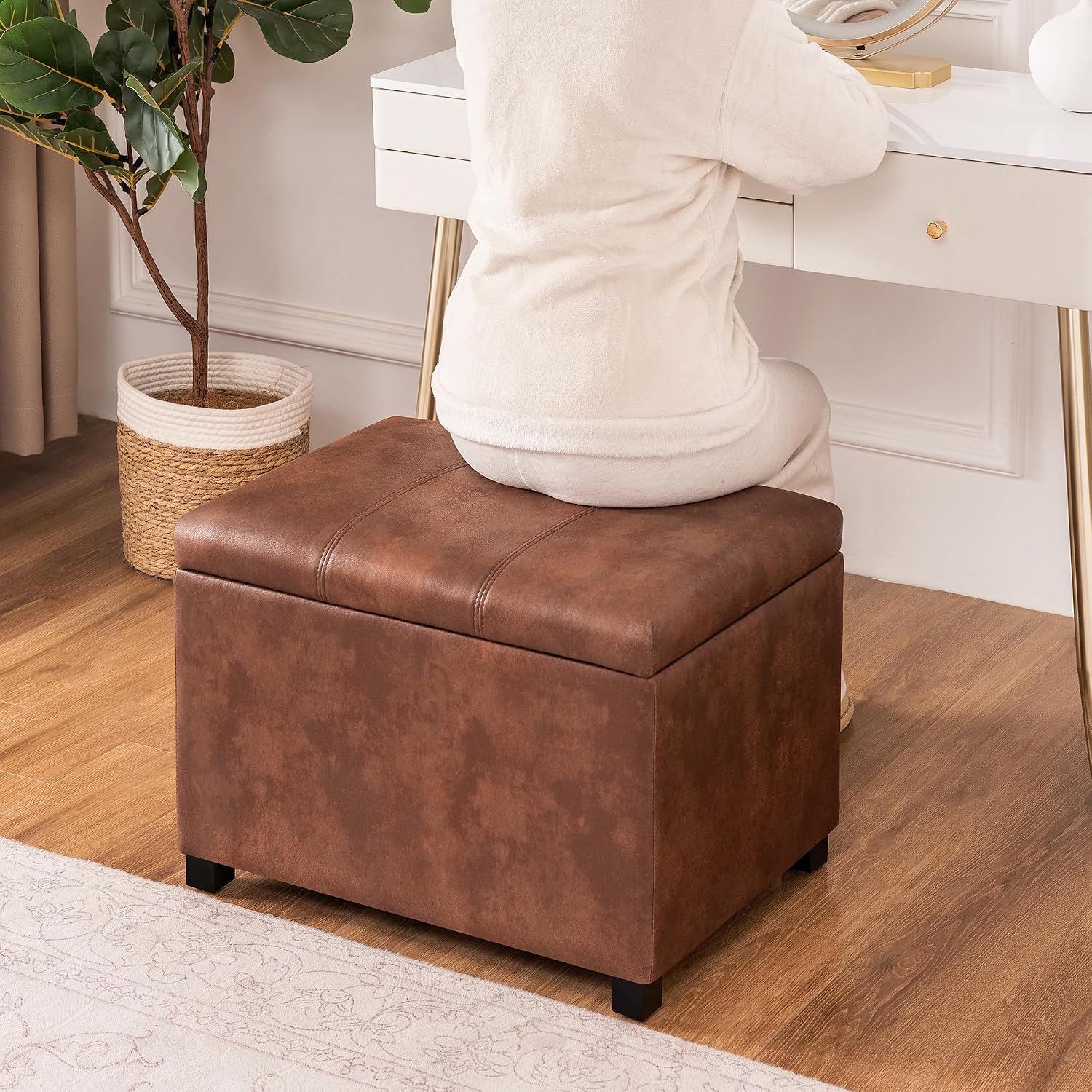 Joveco 24" Leather Storage Ottoman Bench, Rectangle Foot Rest Stool for Living Room, Bedroom, Entryway, Coffee