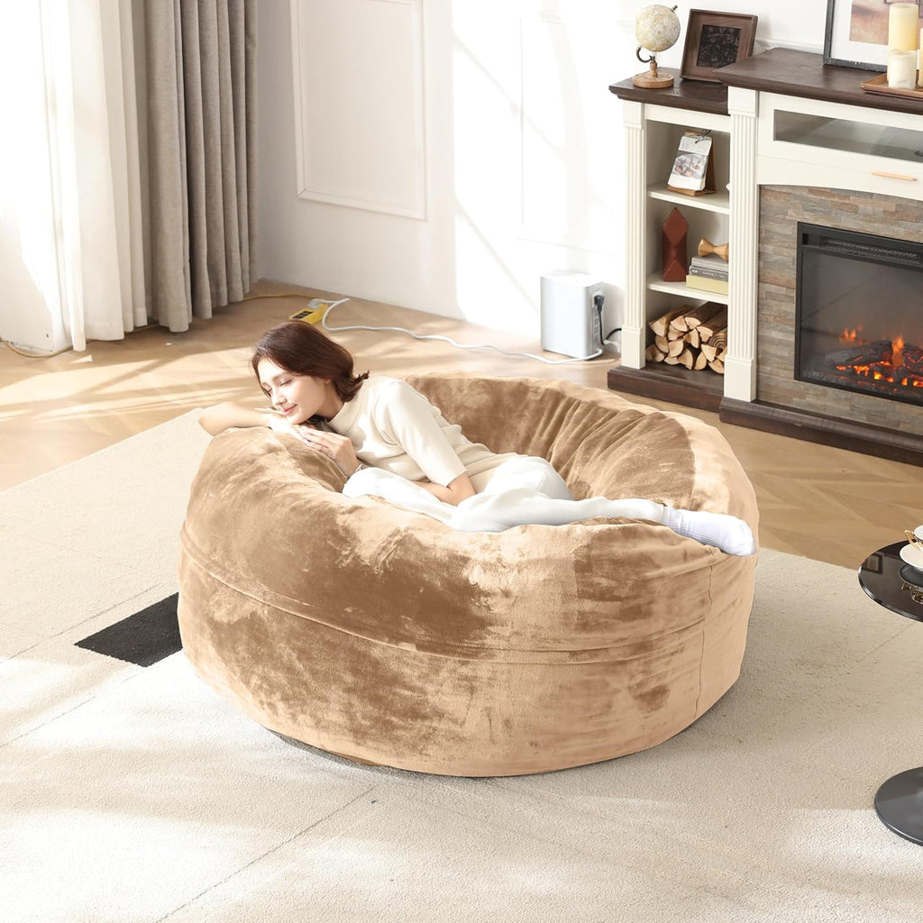 Bean Bag Chair for Adults Soft Comfy Bean Bag for Adults, Cozy Reading Chair, Large Round Bean Bag Couch, Versatile Living Room & Bedroom Chairs (Apricot, 4FT)