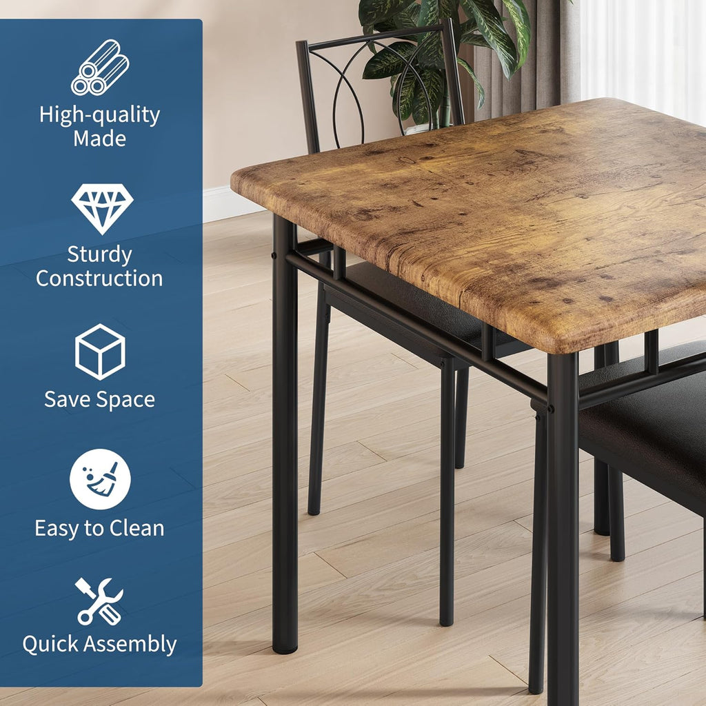 IDEALHOUSE Space-Saving Dining Table Set for 2 – 3-Piece Farmhouse Wooden Table & Upholstered Chairs – Easy to Clean, Ideal for Apartments & Breakfast Nooks – Compact Dining Furniture – Vintage Color
