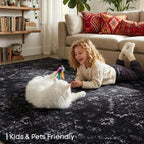 8x10 Area Rugs for Living Room, Machine Washable Rugs, Black Modern Neutral Rug Stain Resistant, Low Pile Non Slip, Boho Large Carpet for Bedroom Dining Room Nursery Dorm Indoor Office-Black 8'x10'
