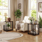 Giantex 2-Tier Wood Side Table - Narrow Sofa Couch End Table with Open Storage Shelves & Unique Metal Frame, Rustic Night Stand for Bedroom Living Room (1)