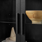 Tall Arched Cabinet with Doors, Black Arch Bookcase Shelves Led Lights, Wooden Pantry Storage Cabinet with Adjustable Glass Partitions for Kitchen Dining Room (Black)
