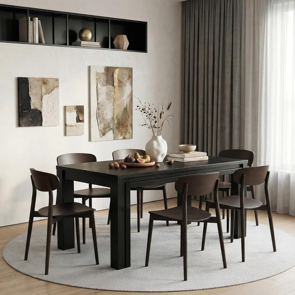 LITTLE TREE 63-Inch Dining Table for 6 People, Rectangular Kitchen Table with Heavy Duty Legs, Farmhouse Wooden Table for Dining Room, Dinner, Dinette (Black)