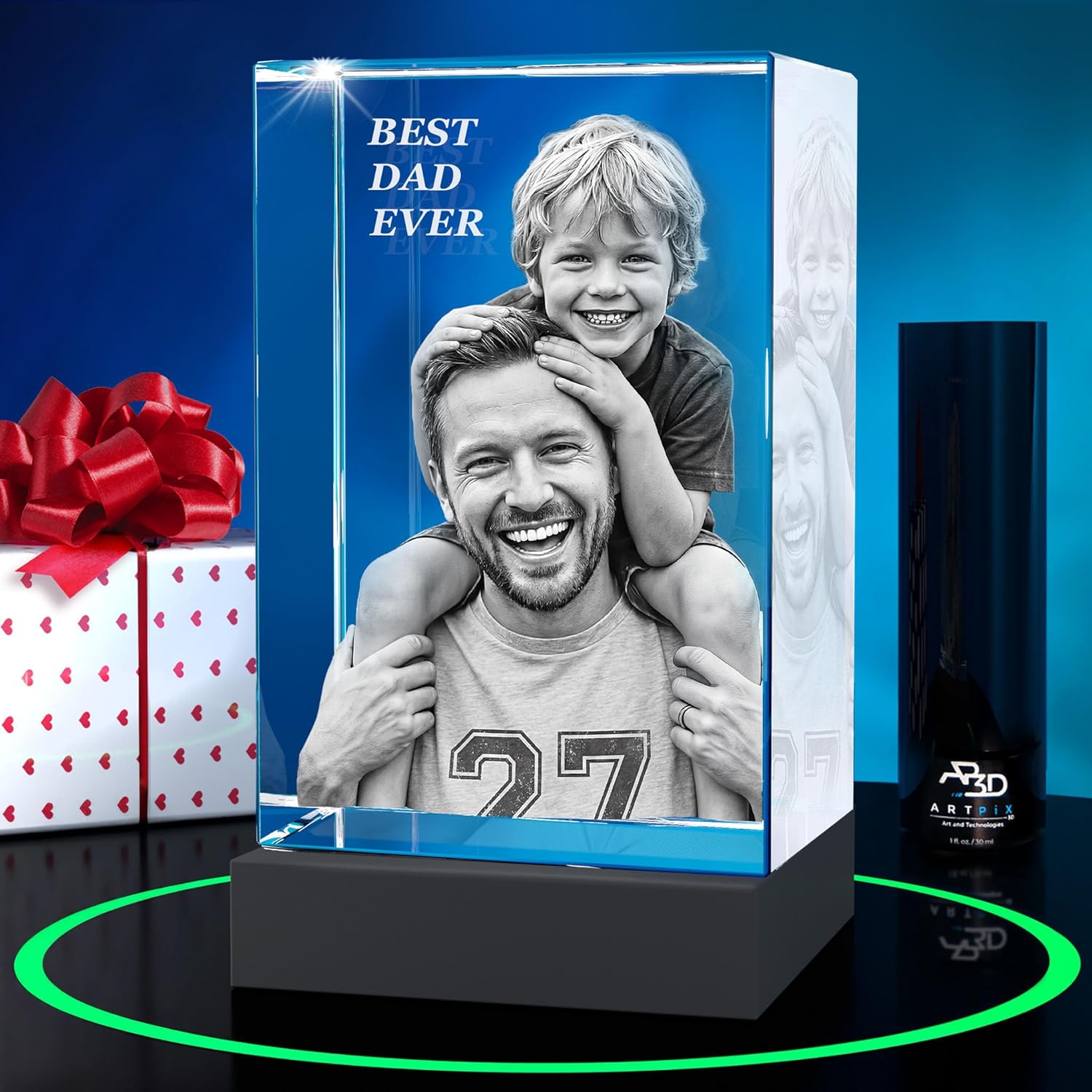 ArtPix 3D Premium Crystal Photo, Personalized Gifts for Father, Dad, Men, Husband, Grandpa, Great Customized Gift With Your Own Photo for Mom, Wife, Women, Custom Glass 3D Laser Etched Picture Frame