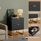 Black Nightstands Set of 2 Modern Night Stand Set 2 with 2 Drawers for Bedroom Bedside Night Tables with Gold Handles Side End Table with Gold Matel Legs