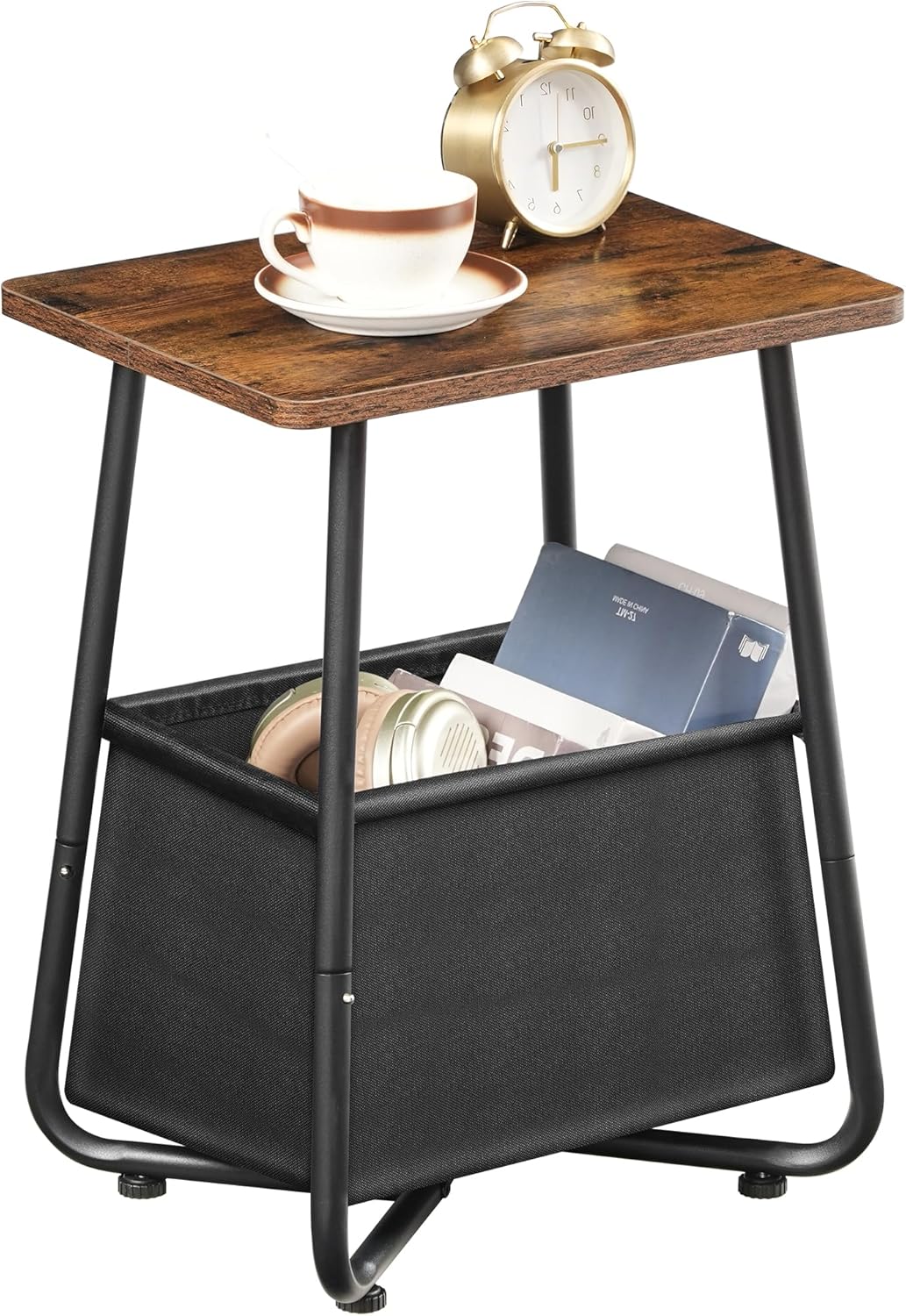 CHOEZON Nursery Side Table with Removable Fabric Basket, Small Side Table for Small Spaces, Nursery Nightstand for Couch, Bedroom, Living Room, Rustic Brown TBZ13BF