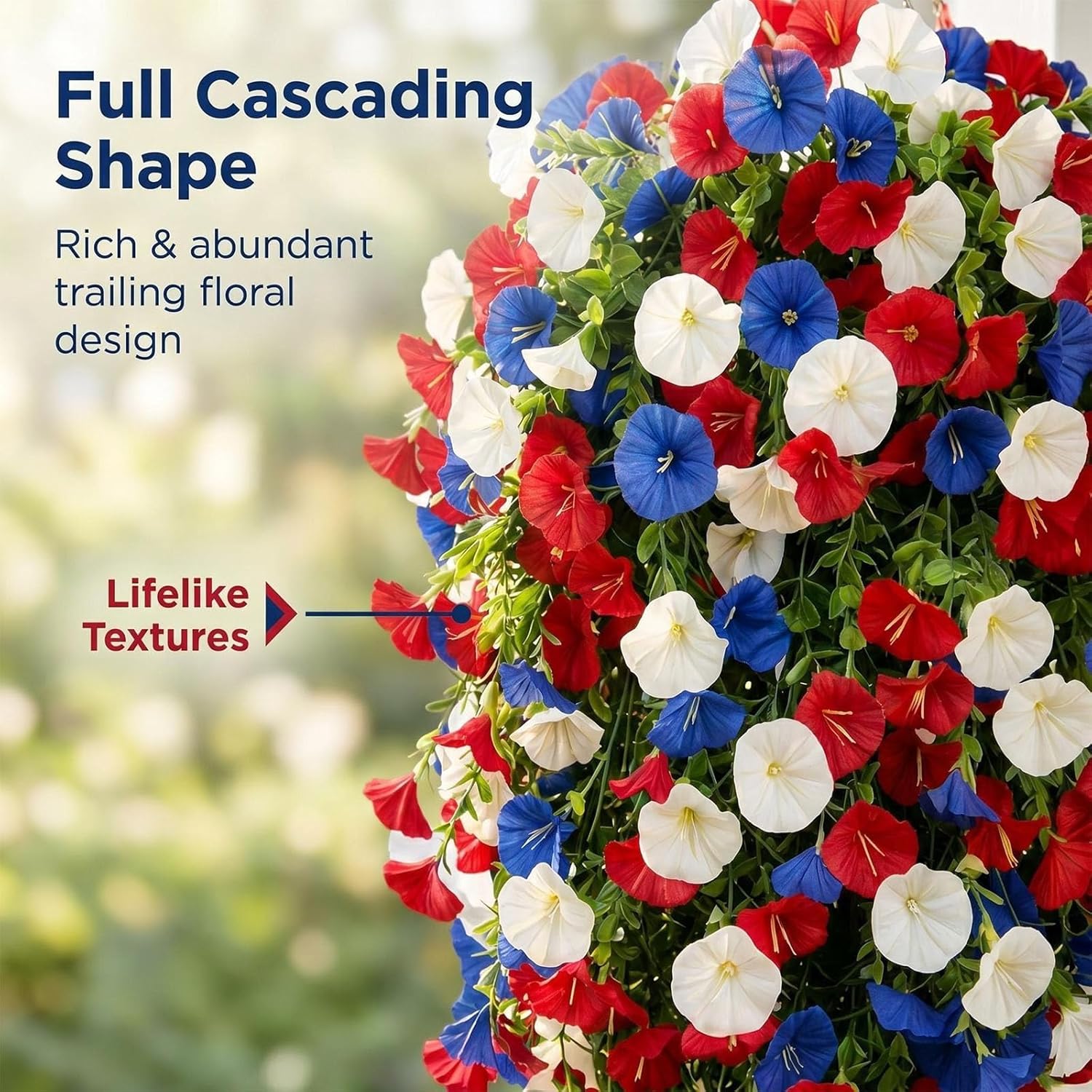 Patriotic Hanging Flower Baskets, Red White and Blue Hanging Flowers, Anniversary Porch Decor, 2026 New Artificial Hanging Plants Red White and Blue, for Veterans Memorial Day Patio Garden Home