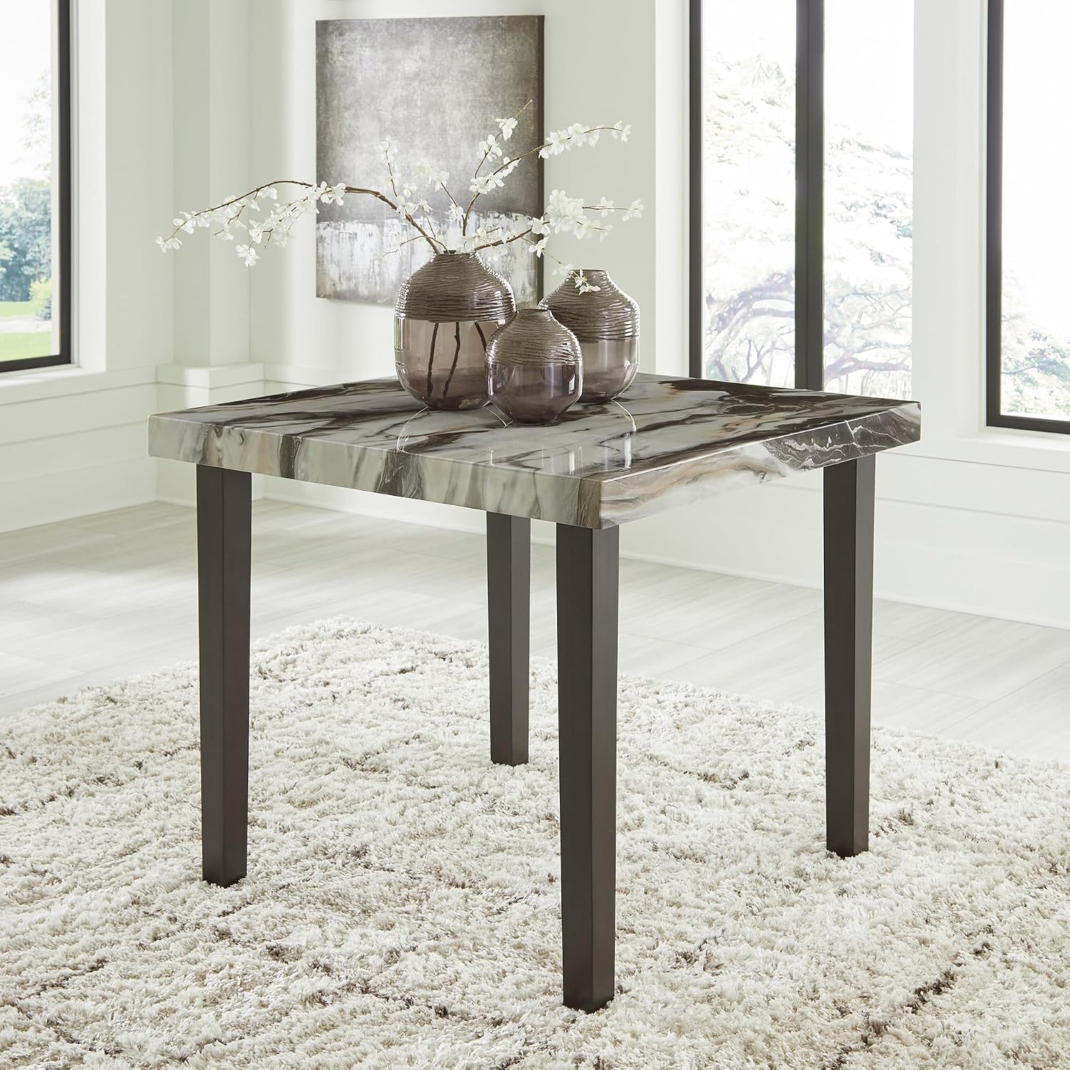Signature Design by Ashley Jazmore Contemporary Counter Height Dining Table with Faux Marble Pattern, Dark Brown & Beige