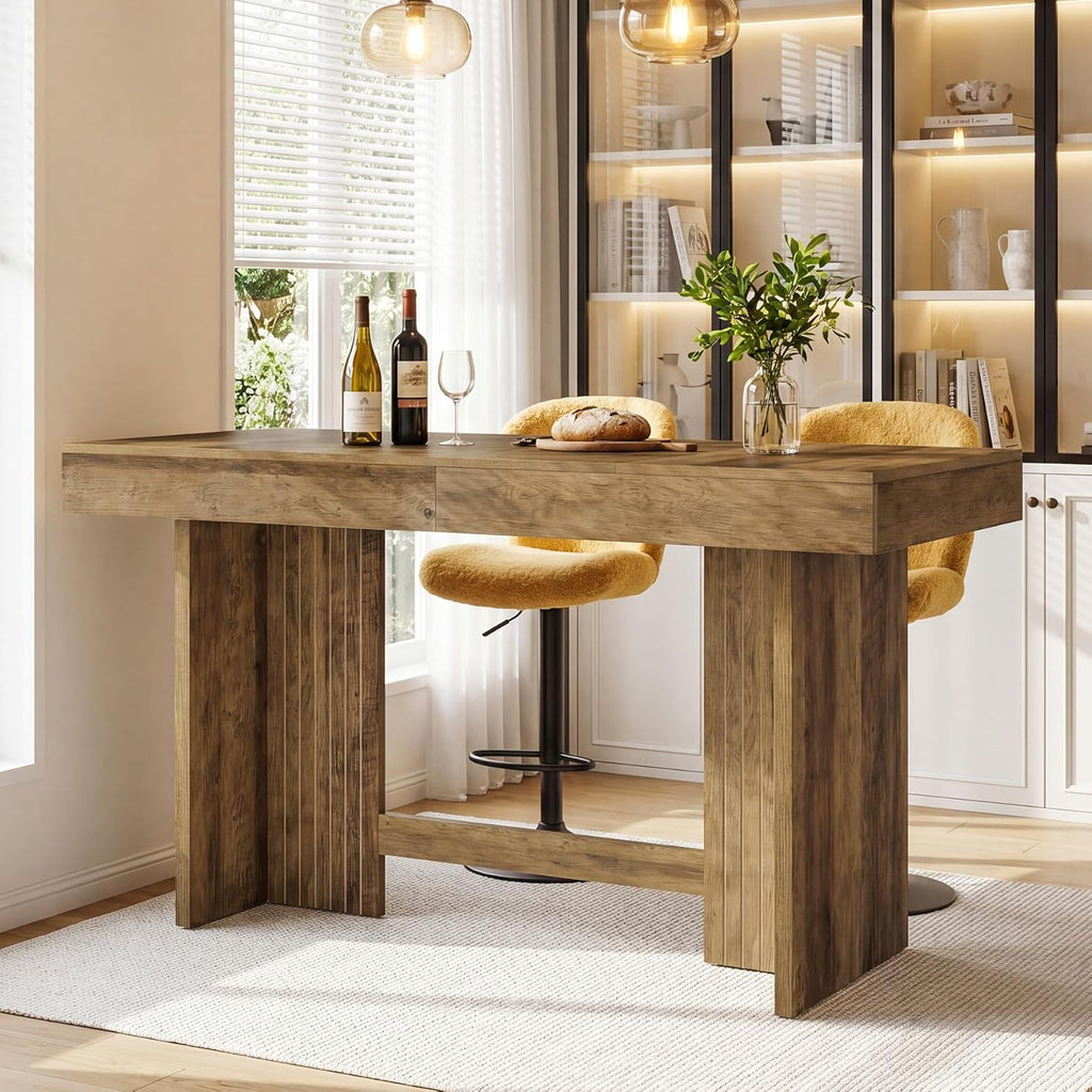 Tribesigns 55" Kitchen Island, Farmhouse Wooden Stationary Island Table with Large Worktop & Leg Room, Coffee Bar Table for Meal Prep, Dining, Entertaining, Natural Brown