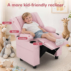 Korser Kids Recliner Chair, Toddler Recliners with Adjustable Push Back Design, Kids Recliner Sofa with Cup Holder, Footrest & Side Pockets for Boys Girls Room. (Pink, 110 lbs Capacity)