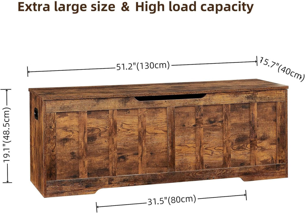 VANKILEY 51.2"Storage chest extra large,storage bench with 2 safety hinges,Shoe Bench,51.2*15.7*19.1inches,wooden trunk for bedroom,livingroom,entryway,Supports 220 lb,Easy Assembly(Rustic brown)