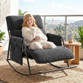 Oversized Outdoor Rocking Chair with Corduroy Cushions, 3-Level Adjustable Metal Patio Rocker with Footrest, Comfy Modern Lounge Chair for Porch, Balcony, Indoor (Gray)