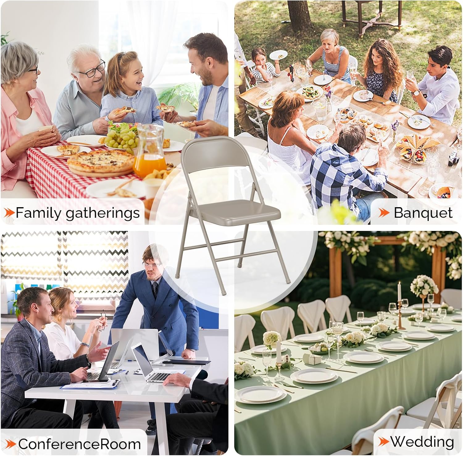 Bonnlo All Iron Metal Folding Chair,Lightweight Portable Folding Chair,Indoor/Outdoor Dual-Use Seating,Khaki(8 Pack)