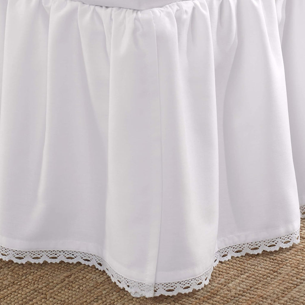 Laura Ashley – Queen Size Ruffled Bed Skirt, Lightweight Cotton Sateen Bedding with Crochet Trim & 14.5" Drop, College Dorm Room Essentials (White)