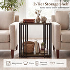 Giantex 2-Tier Wood Side Table - Narrow Sofa Couch End Table with Open Storage Shelves & Unique Metal Frame, Rustic Night Stand for Bedroom Living Room (1)