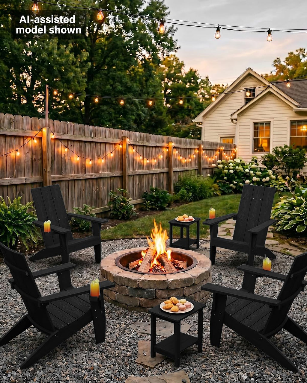MXIMU Adirondack Chairs Set of 4 Outdoor: 450lb Capacity&33in Tall Backrest Oversized Modern Adirondack Chairs - Comfortable All-Weather Fire Pit Chair - Easy Assembly True Wood Grain Lawn Chair