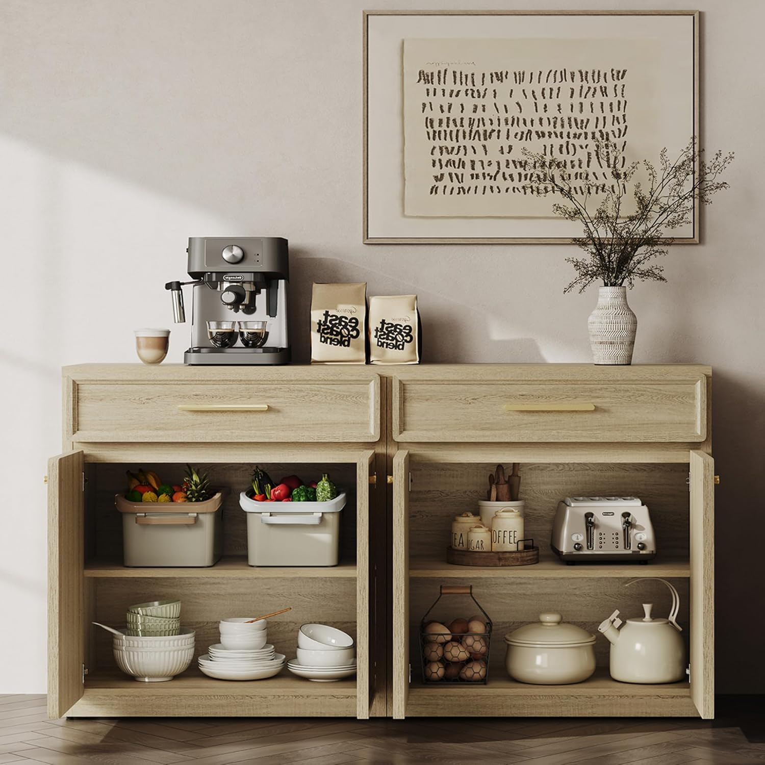 SICOTAS Buffet Cabinet with Storage Tall Modern Accent Storage Cabinet with Doors and Shelves 60 inch Wide Wooden Sideboard Credenza Buffets Console Table Coffee Bar for Kitchen Dining Living Room