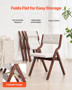 VEVOR Wooden Folding Chairs with Cushion, Set of 2, Portable Foldable Cushion Chair with Wooden Frame, Modern Padded Dining Chair for Kitchen, Office, Wedding, Party, Dining Room, Easy Assembly, White