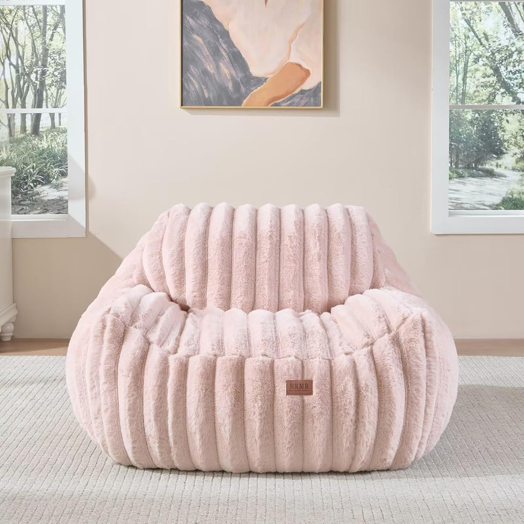 Giant Plush Bean Bag Chair for Adults with Armrests,Oversized Comfy Beanbag Lounge Lazy Floor Sofa Chair for Game Room,Living Room,Bedroom,Ultra Soft Mini Couch-Pink