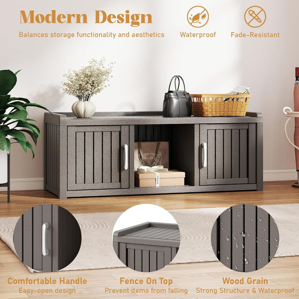 Outdoor Shoe Bench with Waterproof UV-Resistant Indoor Resin Shoe Cabinet Entryway Shoe Cabinet with 2 Doors or Entryway,Living Room,Bedroom,Black (2 Door)