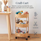 Best Choice Products 3-Tier Round Rolling Nursery Caddy w/Wheels, Handwoven Utility Cart, Storage Organization for Bathroom, Craft Room, Laundry Room - Natural