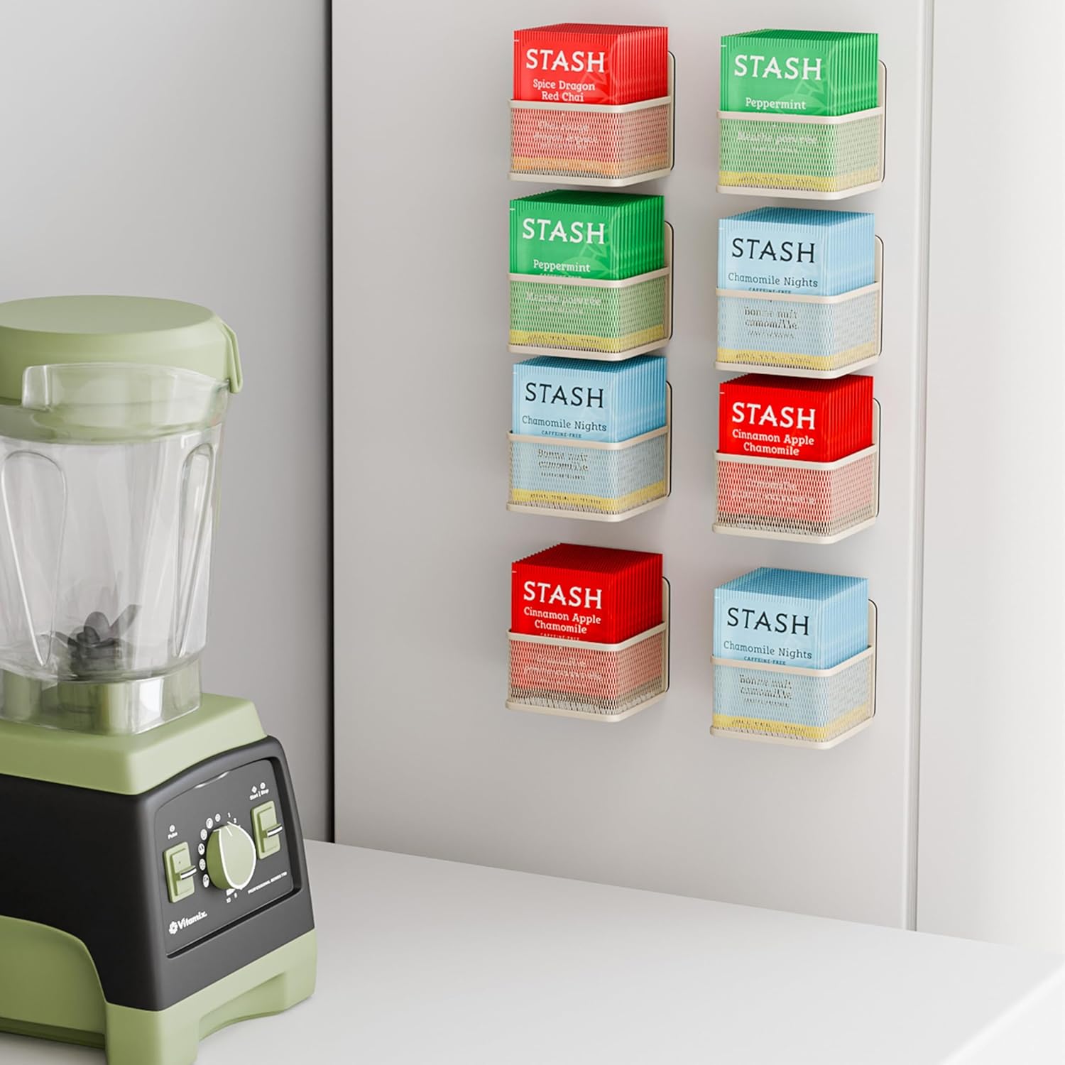 Magnetic 8 Pack Tea Bag Organizer, Metal Tea Bag Holder Coffee Packets organizers for Refrigerator Fridge For Kitchen Organizers and Storage (8P-White)