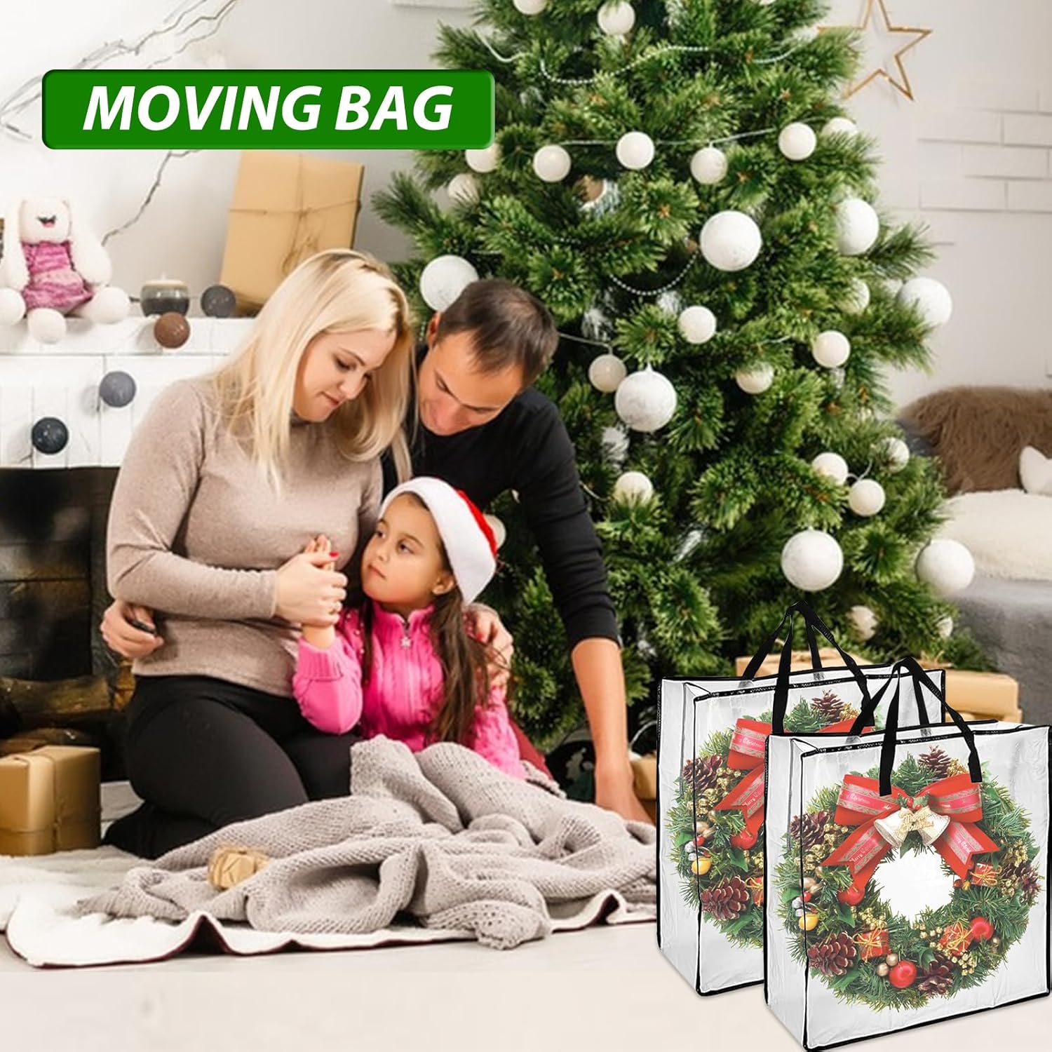 8 Pack Wreath Storage Bags, 24 Inch Clear Christmas Wreath Storage Bag with Zipper and Handles, PP Woven Holiday Decor Storage Bags