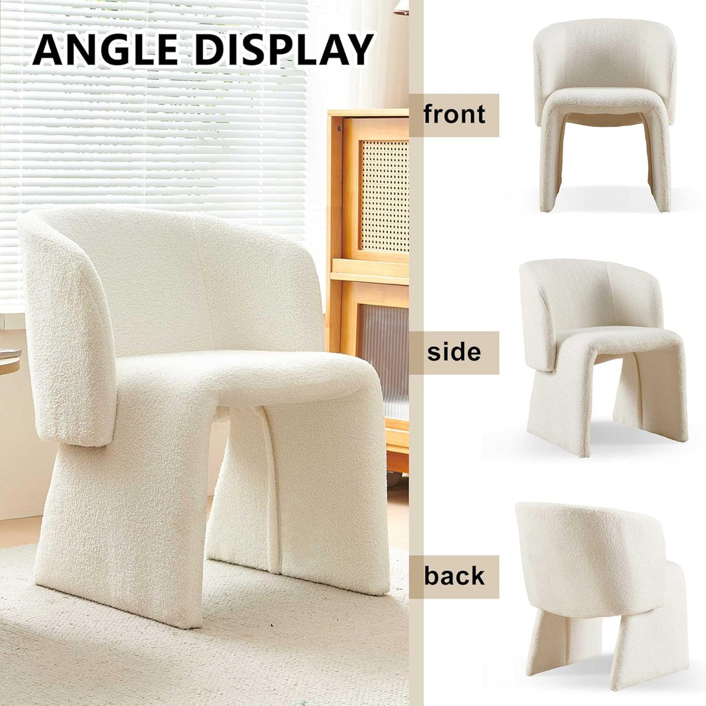 NORDICANA Barrel Dining Room Chairs with Arms, Faux Fur Accent Chairs Set of 2, for Kitchen, Living Room, Upholstered Armchairs, Off-White