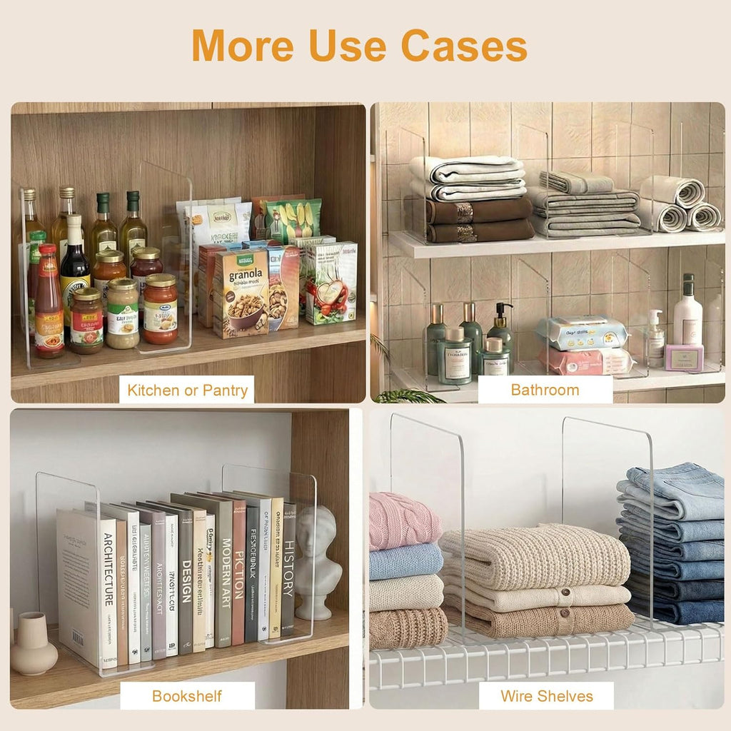 SortNStore Shelf Dividers for Closet Organization: 12" Tall x 12" Deep, Taller Adhesive Separators Features Acrylic Material and Provides Storage for Clothes and Purses in Bedroom Cabinets(8-Pack)